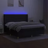 fekete szövet rugós és LED-es ágy matraccal 180 x 200 cm