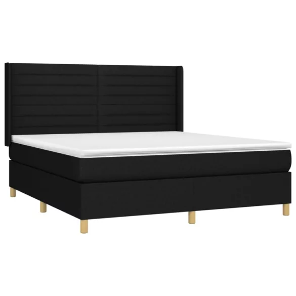fekete szövet rugós és LED-es ágy matraccal 180 x 200 cm