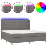 sötétszürke szövet rugós és LED-es ágy matraccal 200x200 cm