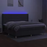 sötétszürke szövet rugós és LED-es ágy matraccal 200x200 cm