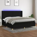 fekete szövet rugós és LED-es ágy matraccal 200x200 cm