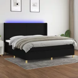 fekete szövet rugós és LED-es ágy matraccal 200x200 cm