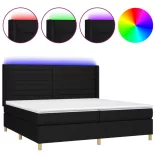 fekete szövet rugós és LED-es ágy matraccal 200x200 cm