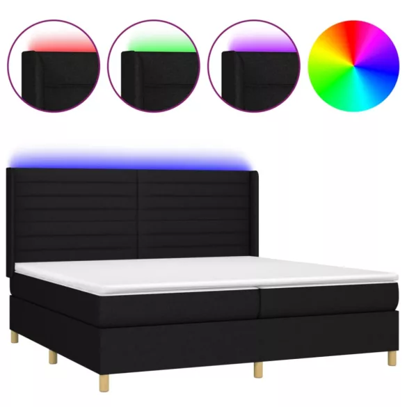 fekete szövet rugós és LED-es ágy matraccal 200x200 cm