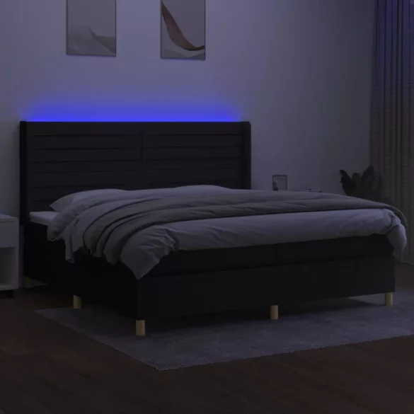 fekete szövet rugós és LED-es ágy matraccal 200x200 cm