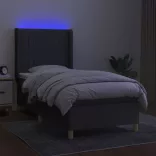sötétszürke szövet rugós és LED-es ágy matraccal 80 x 200 cm