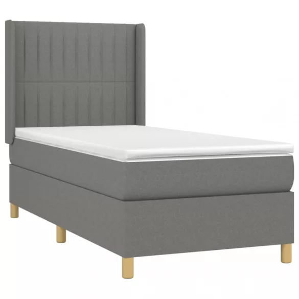 sötétszürke szövet rugós és LED-es ágy matraccal 90x190 cm