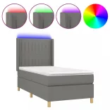 sötétszürke szövet rugós és LED-es ágy matraccal 90x200 cm