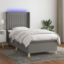   sötétszürke szövet rugós és LED-es ágy matraccal 100x200 cm