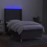 sötétszürke szövet rugós és LED-es ágy matraccal 100x200 cm