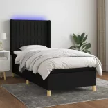 fekete szövet rugós és LED-es ágy matraccal 100x200 cm