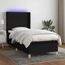 fekete szövet rugós és LED-es ágy matraccal 100x200 cm