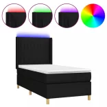 fekete szövet rugós és LED-es ágy matraccal 100x200 cm