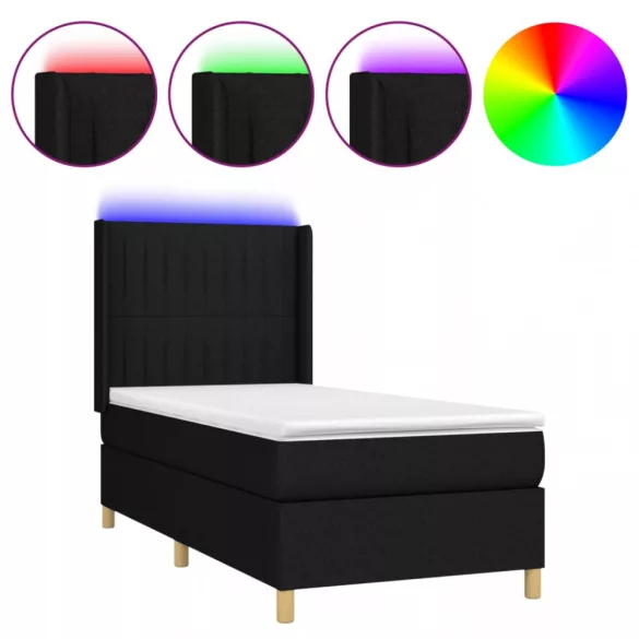 fekete szövet rugós és LED-es ágy matraccal 100x200 cm