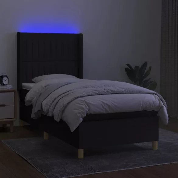 fekete szövet rugós és LED-es ágy matraccal 100x200 cm