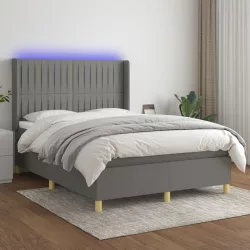   sötétszürke szövet rugós és LED-es ágy matraccal 140x190 cm