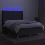 sötétszürke szövet rugós és LED-es ágy matraccal 140x190 cm