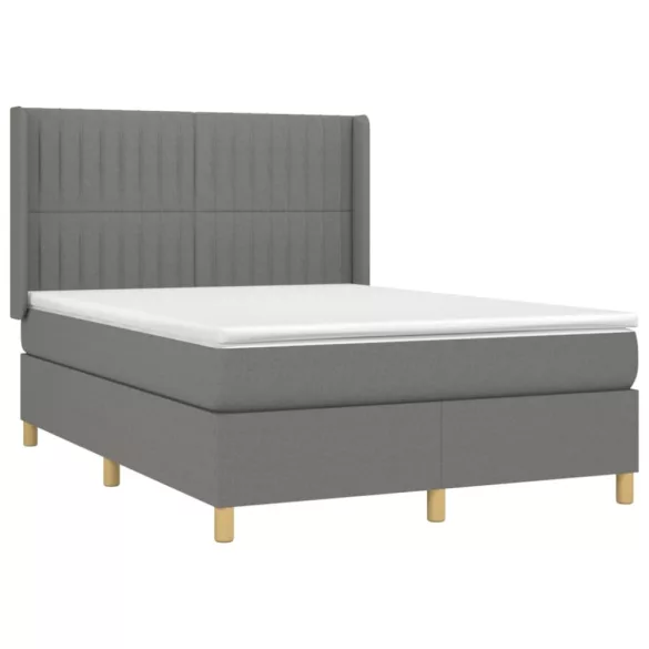 sötétszürke szövet rugós és LED-es ágy matraccal 140x190 cm