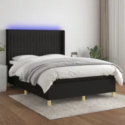 fekete szövet rugós és LED-es ágy matraccal 140x190 cm