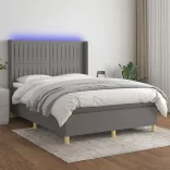 sötétszürke szövet rugós és LED-es ágy matraccal 140x200 cm
