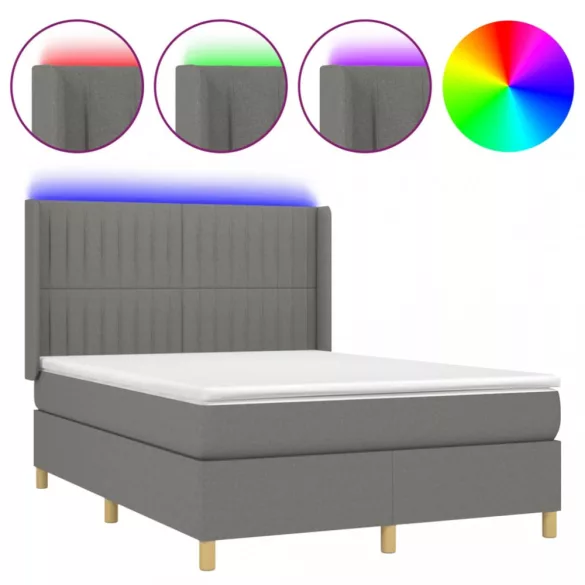 sötétszürke szövet rugós és LED-es ágy matraccal 140x200 cm
