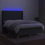 sötétszürke szövet rugós és LED-es ágy matraccal 140x200 cm