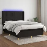 fekete szövet rugós és LED-es ágy matraccal 140x200 cm