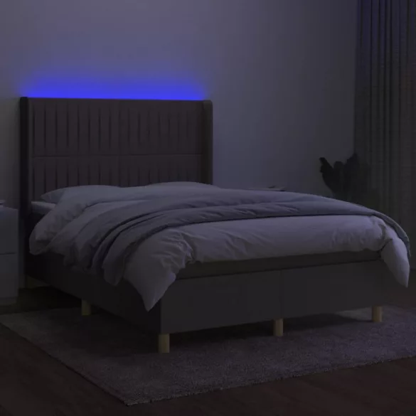 tópszínű szövet rugós és LED-es ágy matraccal 140x200 cm