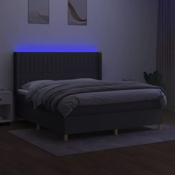 sötétszürke szövet rugós és LED-es ágy matraccal 160x200 cm