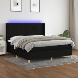 fekete szövet rugós és LED-es ágy matraccal 160x200 cm