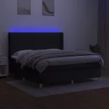 fekete szövet rugós és LED-es ágy matraccal 160x200 cm