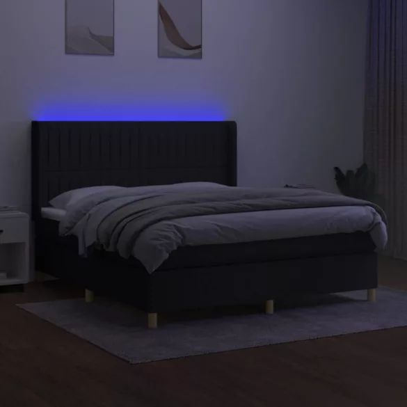 fekete szövet rugós és LED-es ágy matraccal 160x200 cm