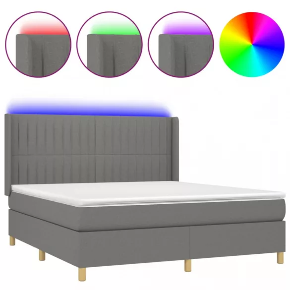sötétszürke szövet rugós és LED-es ágy matraccal 180 x 200 cm