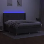 sötétszürke szövet rugós és LED-es ágy matraccal 180 x 200 cm
