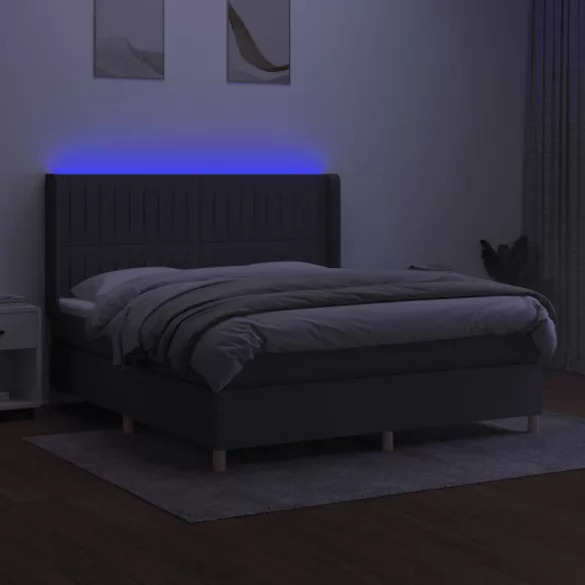sötétszürke szövet rugós és LED-es ágy matraccal 180 x 200 cm