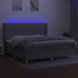világosszürke szövet rugós és LED-es ágy matraccal 200x200 cm