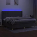 sötétszürke szövet rugós és LED-es ágy matraccal 200x200 cm