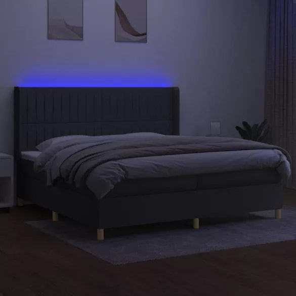 sötétszürke szövet rugós és LED-es ágy matraccal 200x200 cm