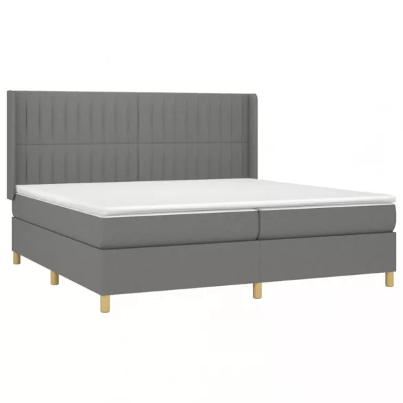sötétszürke szövet rugós és LED-es ágy matraccal 200x200 cm