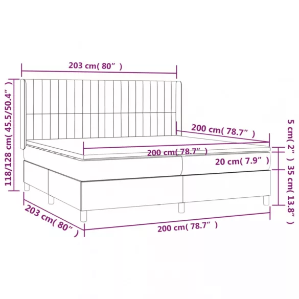 sötétszürke szövet rugós és LED-es ágy matraccal 200x200 cm