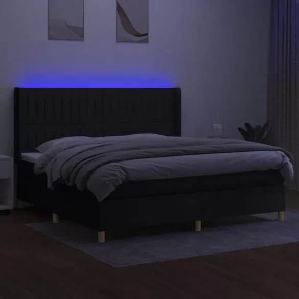 fekete szövet rugós és LED-es ágy matraccal 200x200 cm