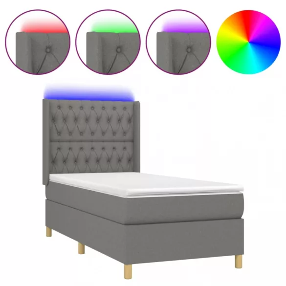 sötétszürke szövet rugós és LED-es ágy matraccal 80 x 200 cm