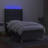 sötétszürke szövet rugós és LED-es ágy matraccal 80 x 200 cm