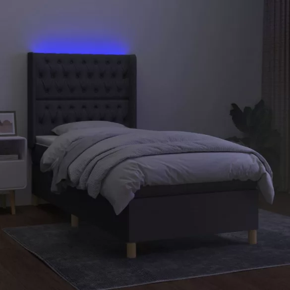 sötétszürke szövet rugós és LED-es ágy matraccal 80 x 200 cm