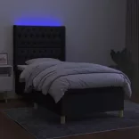 fekete szövet rugós és LED-es ágy matraccal 80 x 200 cm
