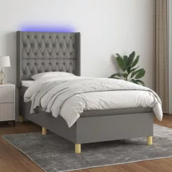   sötétszürke szövet rugós és LED-es ágy matraccal 90x190 cm