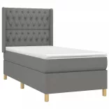 sötétszürke szövet rugós és LED-es ágy matraccal 90x190 cm