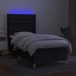 fekete szövet rugós és LED-es ágy matraccal 90x190 cm