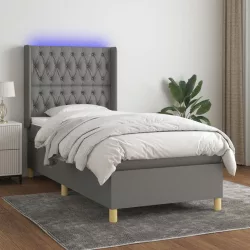   sötétszürke szövet rugós és LED-es ágy matraccal 90x200 cm