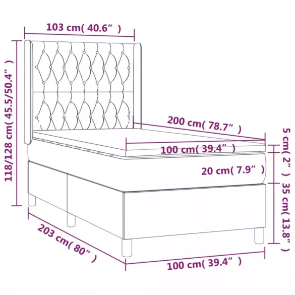 sötétszürke szövet rugós és LED-es ágy matraccal 100x200 cm